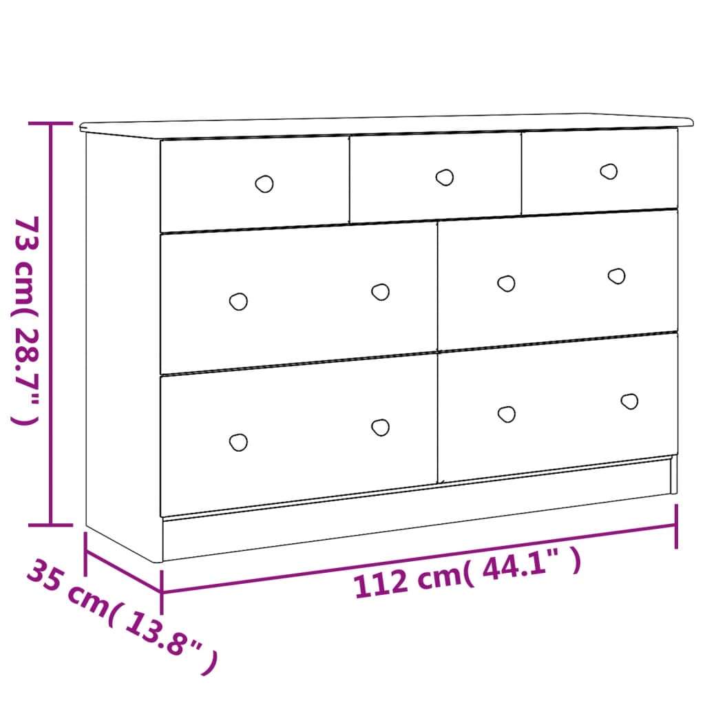 vidaXL Ladekast ALTA 112x35x73 cm massief grenenhout