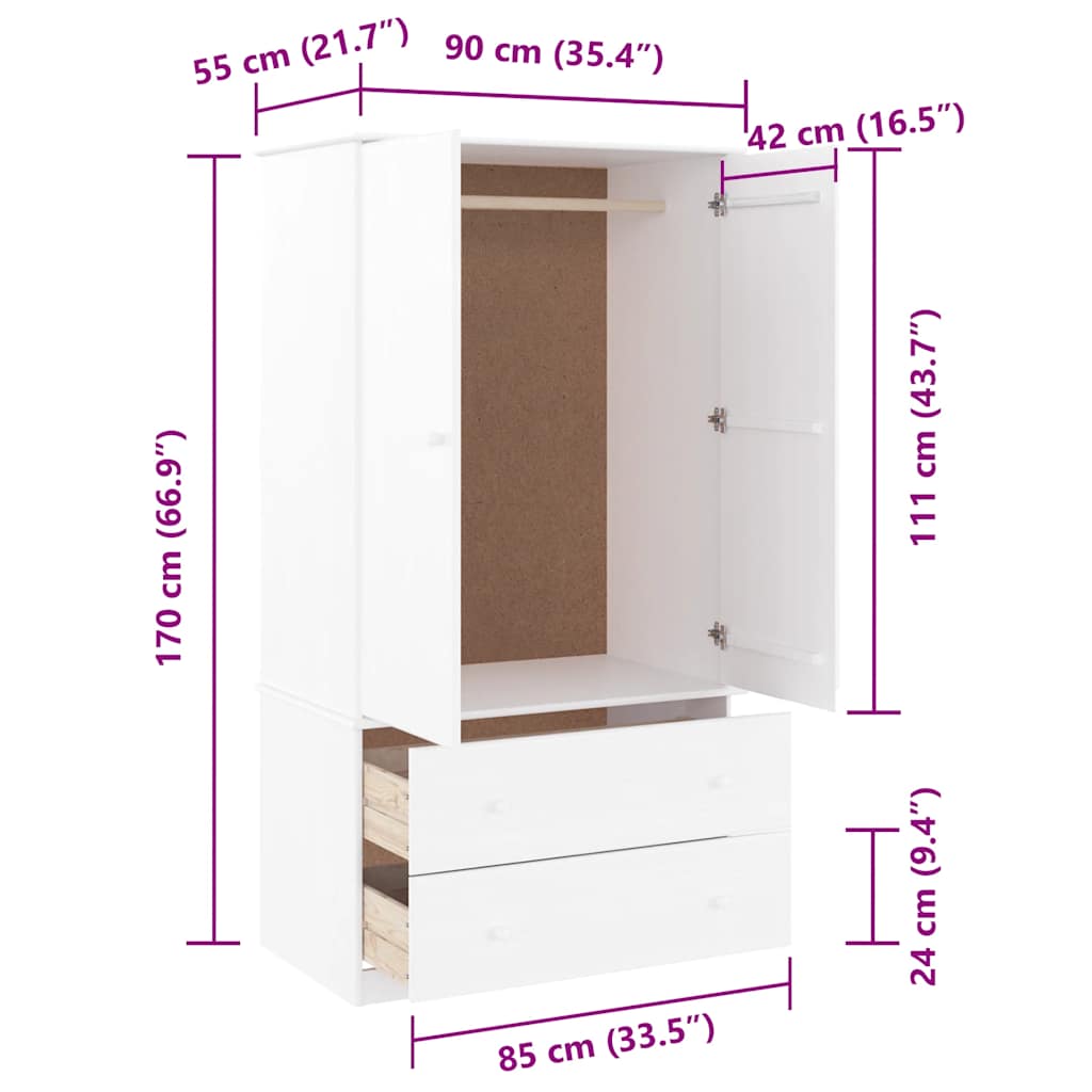 vidaXL Kledingkast ALTA 90x55x170 cm massief grenenhout