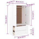 vidaXL Kledingkast ALTA 90x55x170 cm massief grenenhout