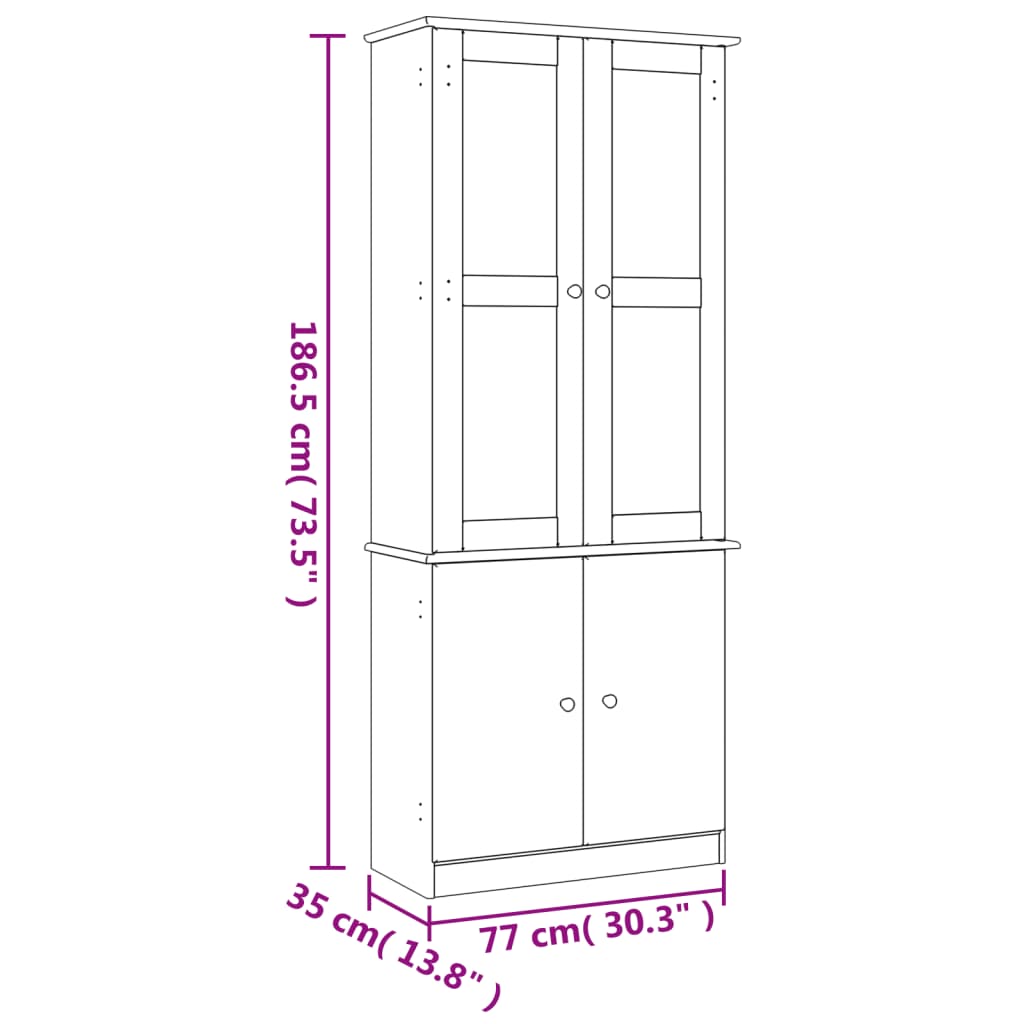 vidaXL Vitrinekast ALTA 77x35x186,5 cm massief grenenhout