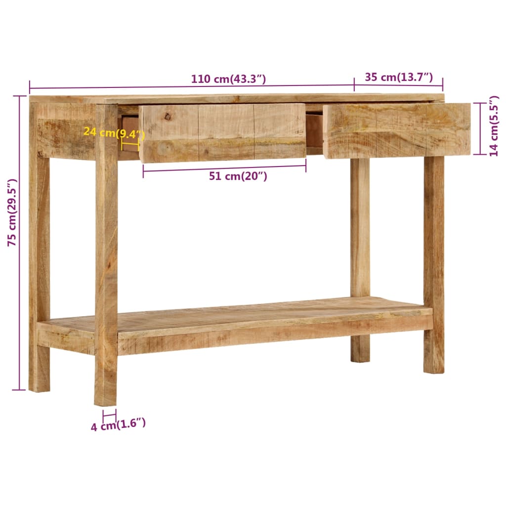 vidaXL Wandtafel 110x35x75 cm massief mangohout wit