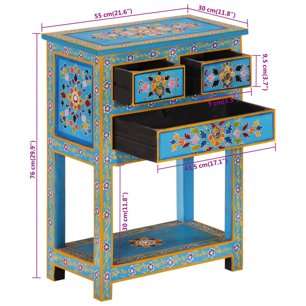 vidaXL Dressoir met lades handgeschilderd massief mangohout turquoise