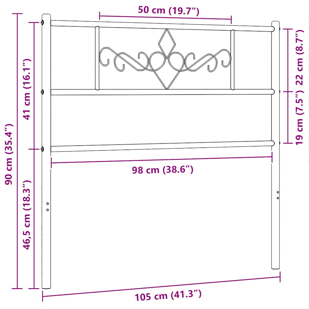 vidaXL Replacement Headboard 75 cm Metal Black