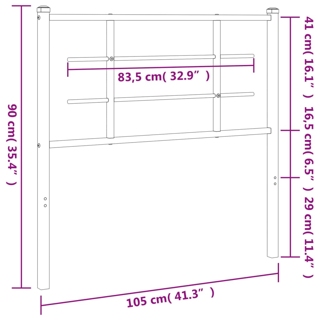 vidaXL Vervangend hoofdbord 75 cm metaal zwart