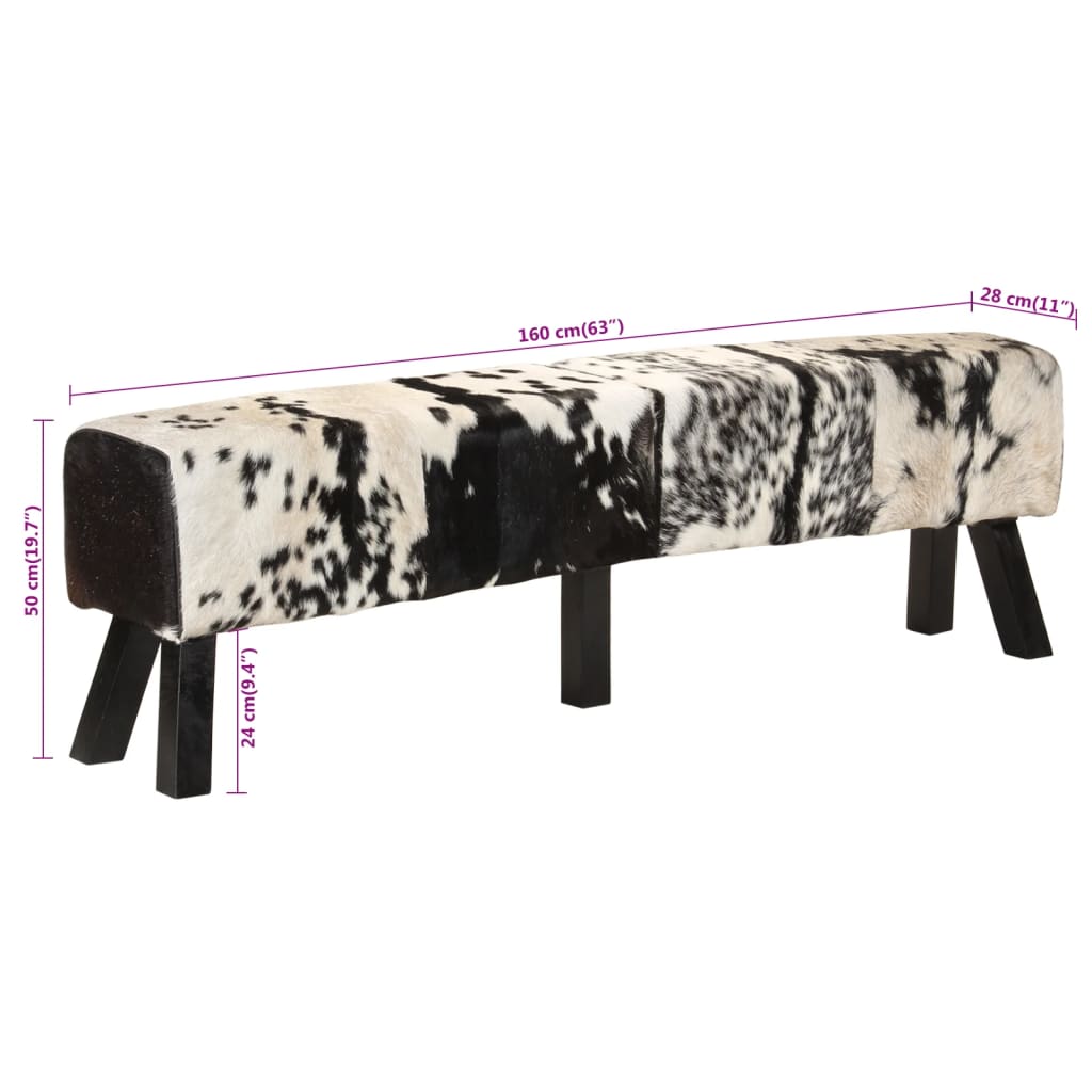 vidaXL Bankje 160x28x50 cm echt geitenleer bruin en wit