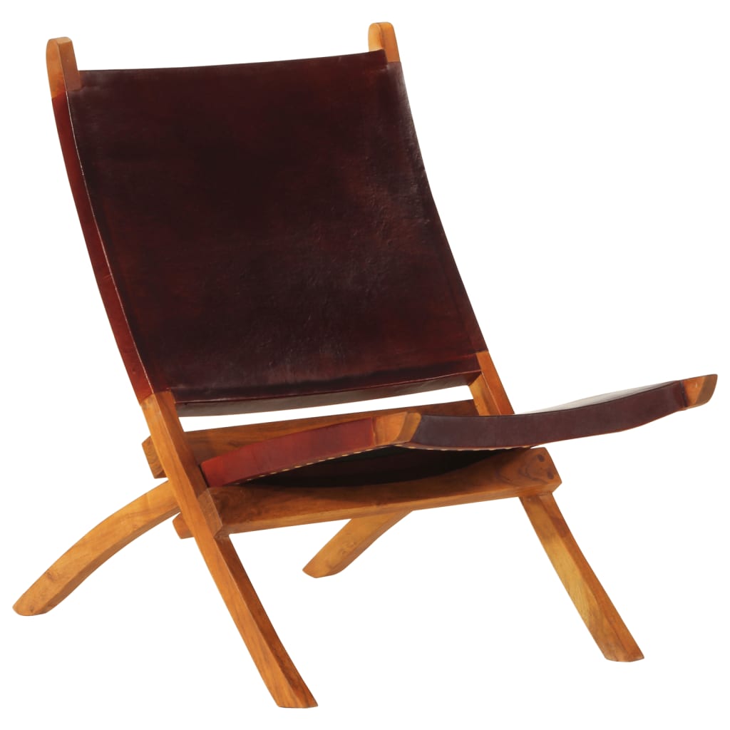 vidaXL Folding Recliner Genuine Leather Brown