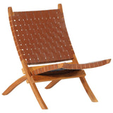 vidaXL Folding Chair Cross Striped Genuine Leather Brown