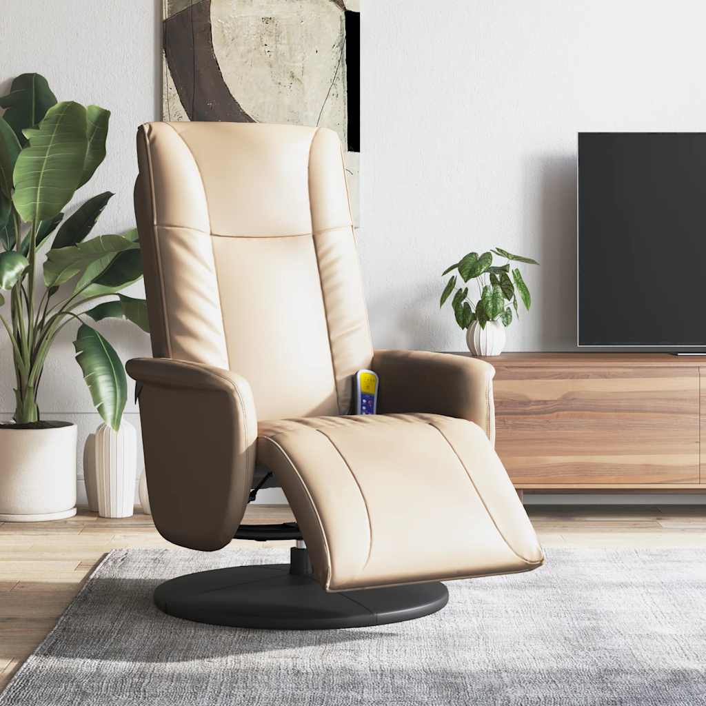vidaXL Adjustable Massage Recliner with Footrest Faux Leather Cream
