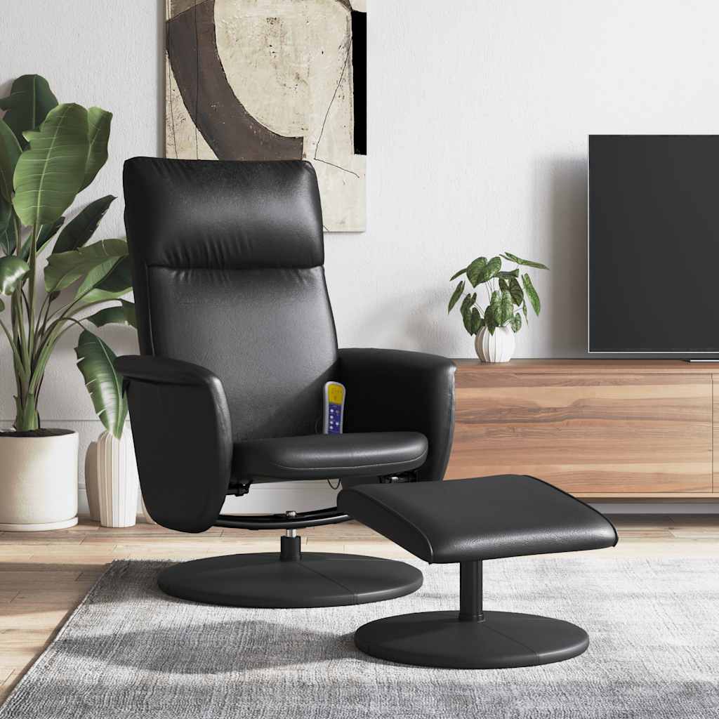 vidaXL Adjustable Massage Recliner with Footrest Faux Leather Black