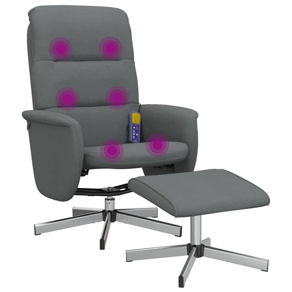 vidaXL Massagestoel verstelbaar met voetenbank stof lichtgrijs