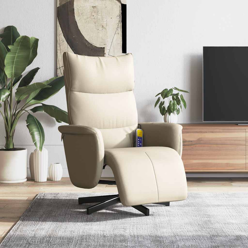 vidaXL Massagestoel verstelbaar met voetensteun kunstleer crèmekleurig