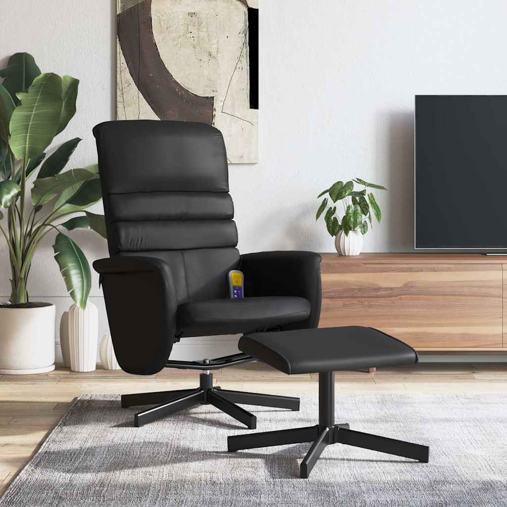 vidaXL Adjustable Massage Recliner with Footstool Faux Leather Black