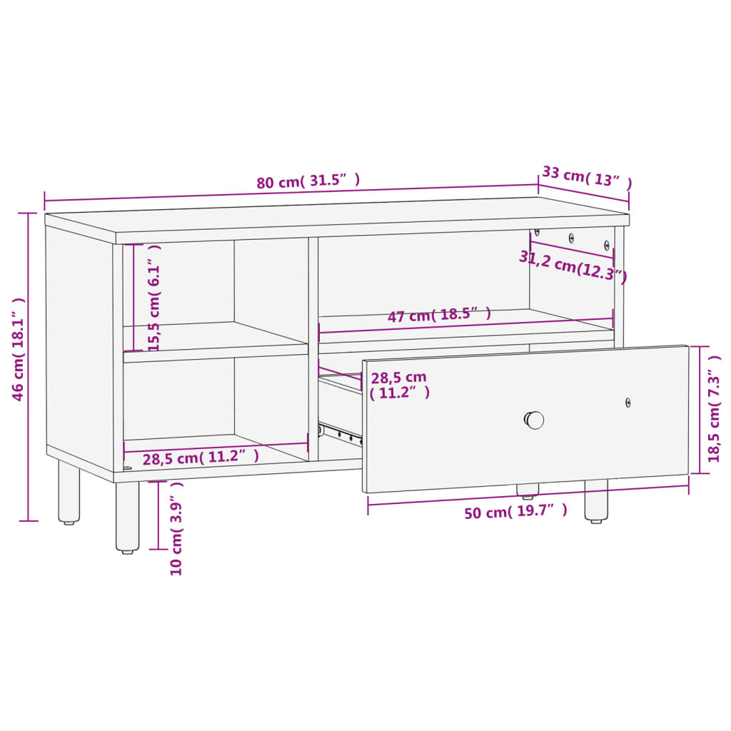 vidaXL Tv-meubel 80x33x46 cm massief mangohout zwart