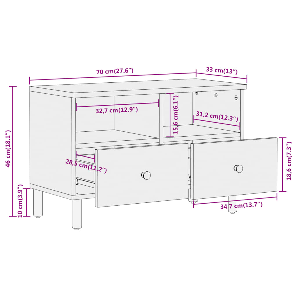 vidaXL Tv-meubel 70x33x46 cm massief mangohout zwart
