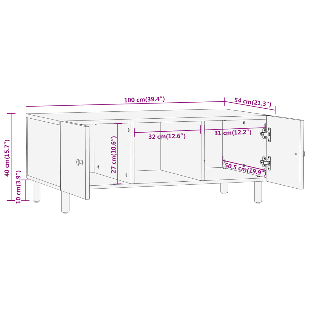 vidaXL Coffee table 100x54x40 cm solid mango wood black