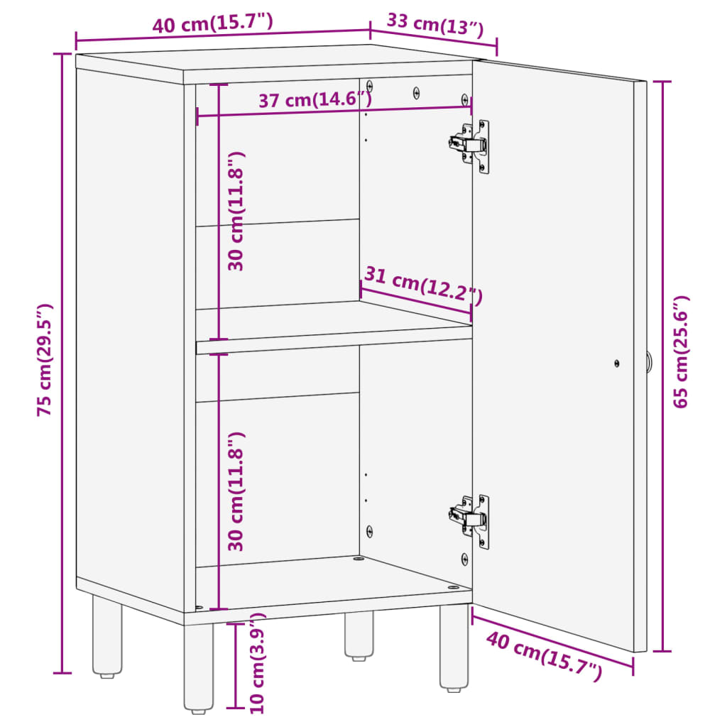 vidaXL Side Cabinet 40x33x75 cm Solid Mango Wood Black