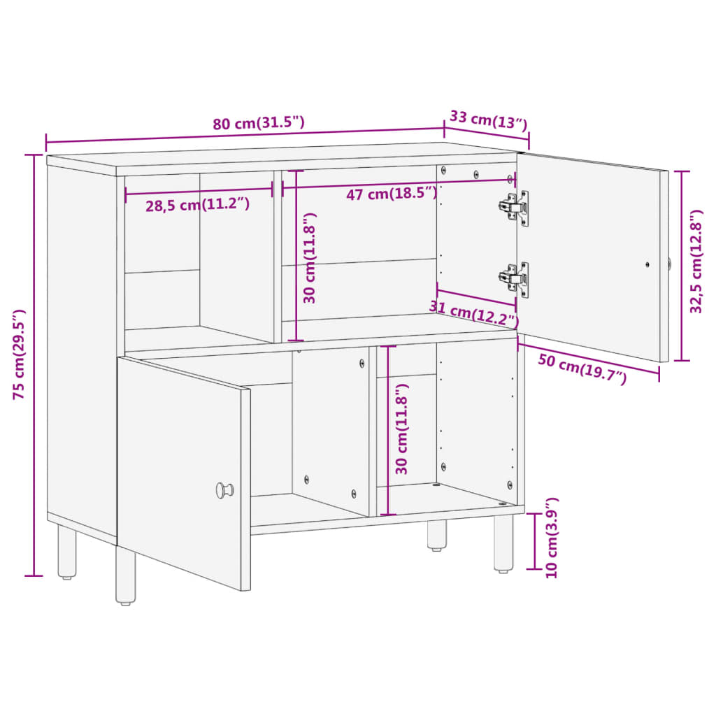vidaXL Bijzetkast 80x33x75 cm massief acaciahout