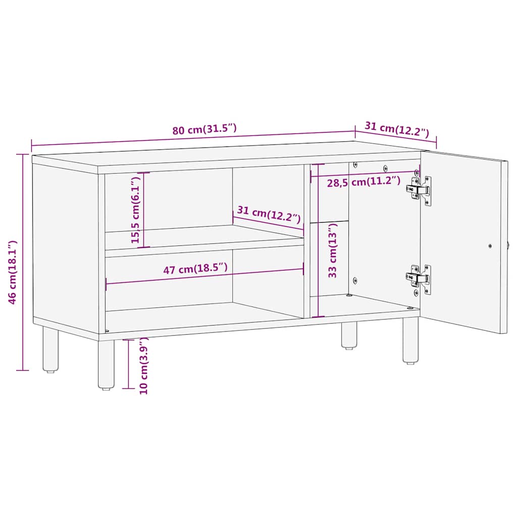 vidaXL TV Cabinet 80x31x46 cm Solid Mango Wood Black