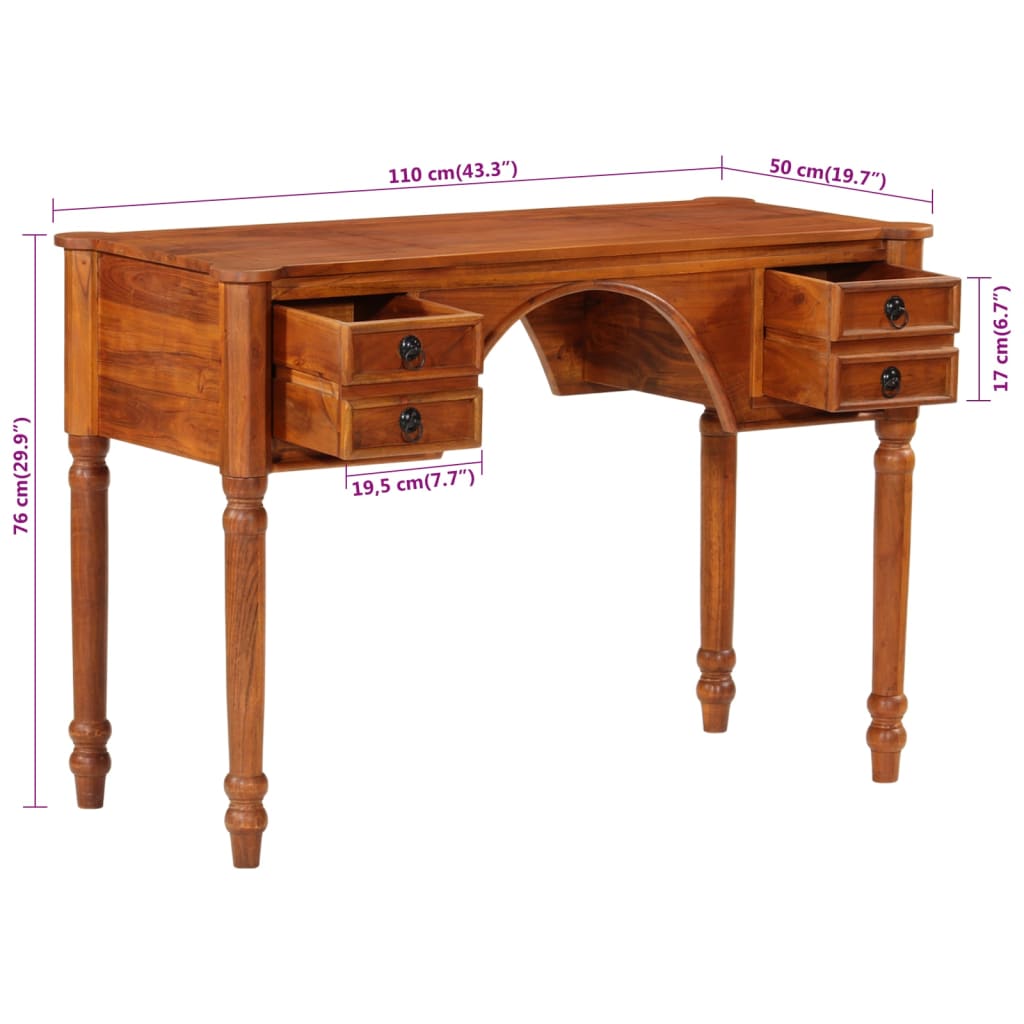 vidaXL Bureau met lades 110x50x76 cm massief acaciahout