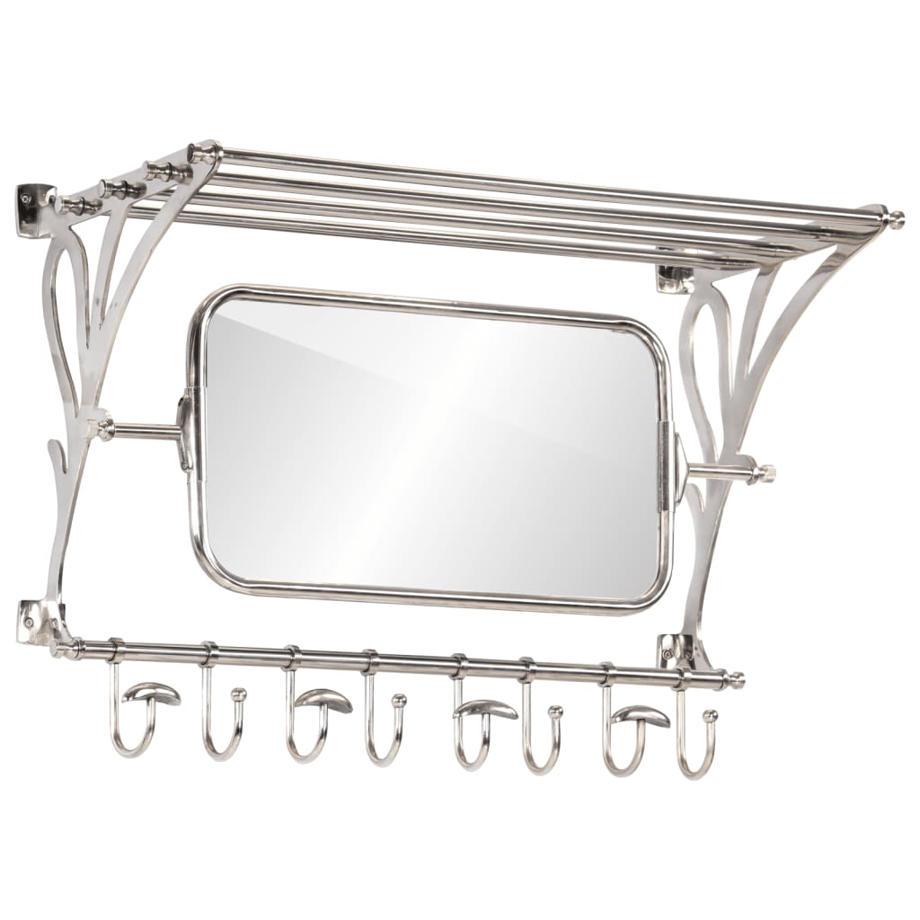 vidaXL Bagagerek met kleerhangers en spiegel wandmontage aluminium