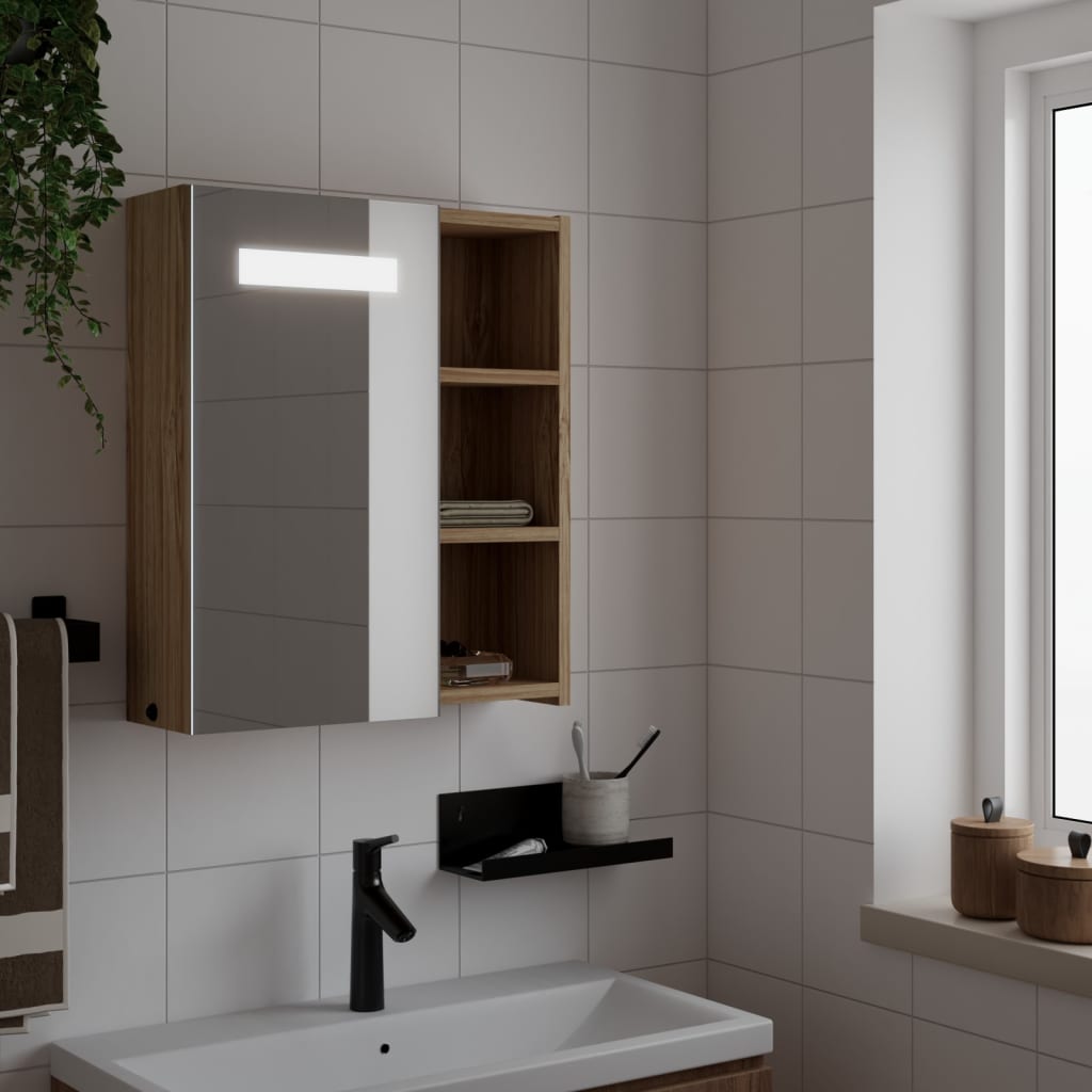 vidaXL Bathroom Cabinet with Mirror and LED 45x13x52 cm White