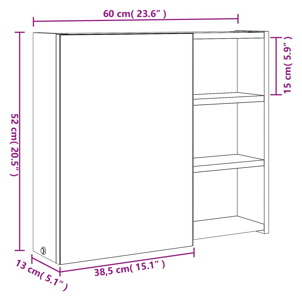 vidaXL Bathroom Cabinet with Mirror and LED 45x13x52 cm White