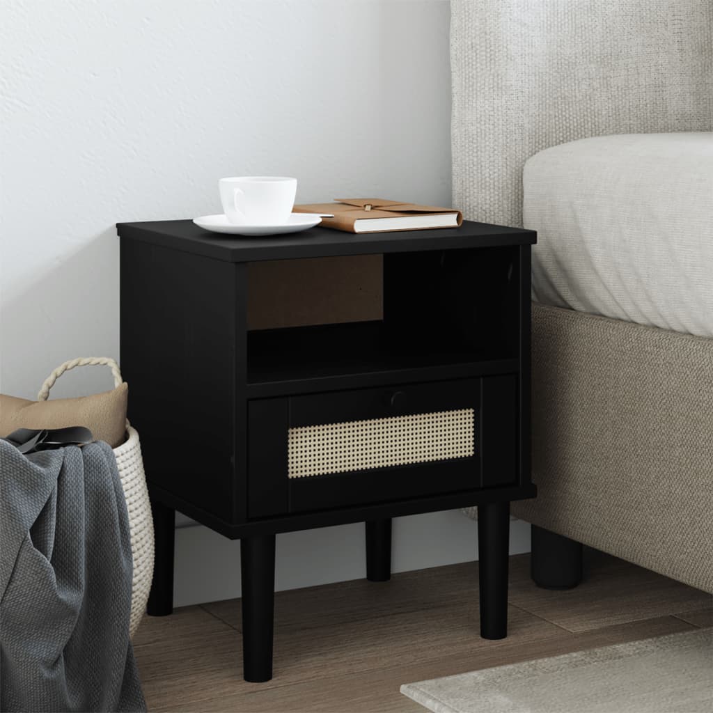 vidaXL Nachtkastje SENJA rattan-look 40x35x48 cm grenenhout bruin