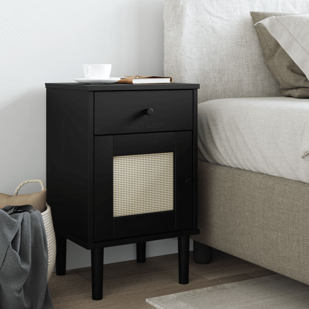 vidaXL Nachtkastje SENJA rattan-look 40x35x65 cm grenenhout bruin