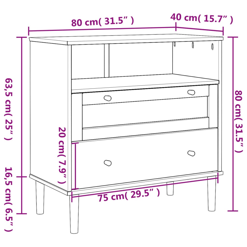 vidaXL Dressoir SENJA rattan-look 80x40x80 cm massief grenenhout bruin