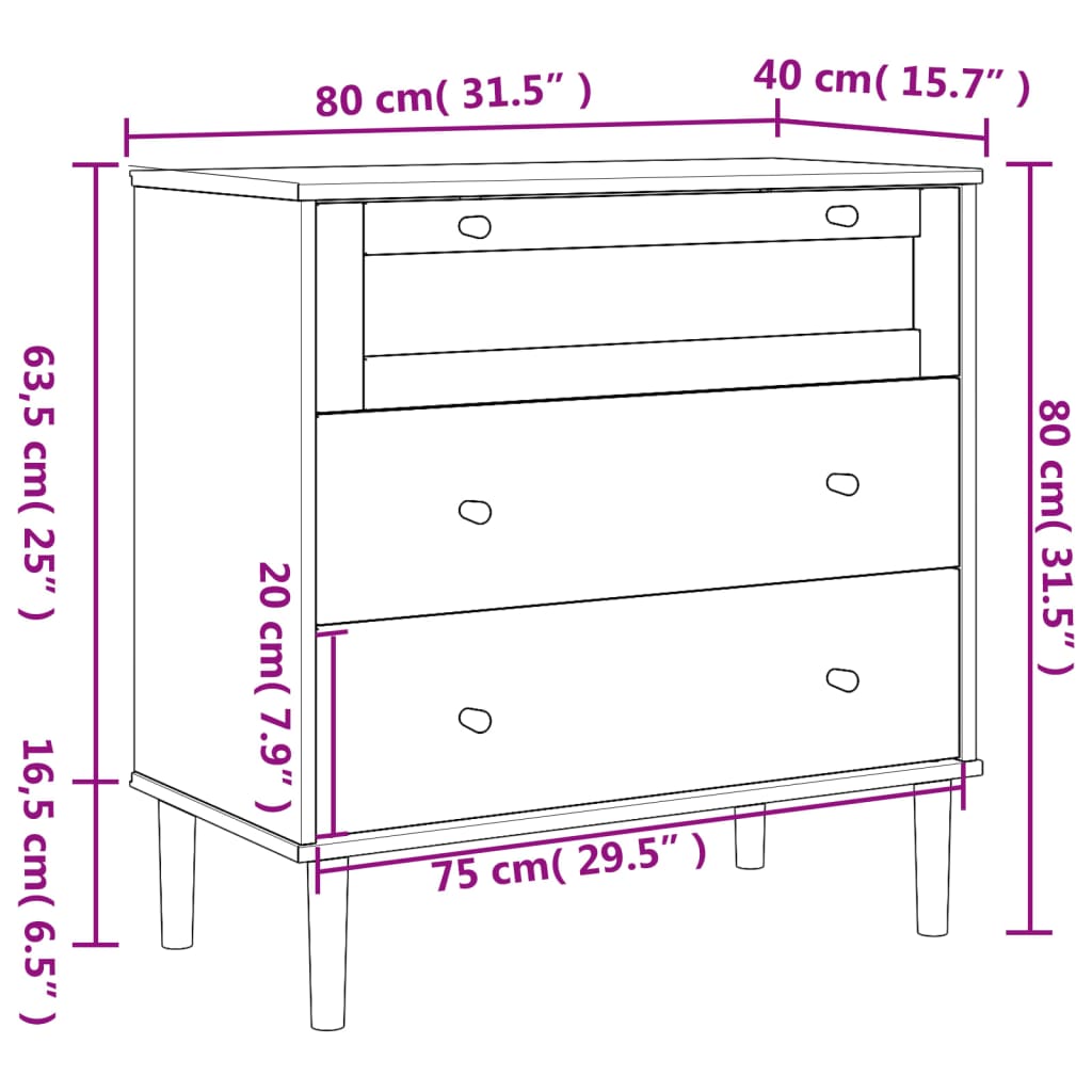 vidaXL Chest of Drawers SENJA rattan-look 80x40x80 cm solid pine wood brown