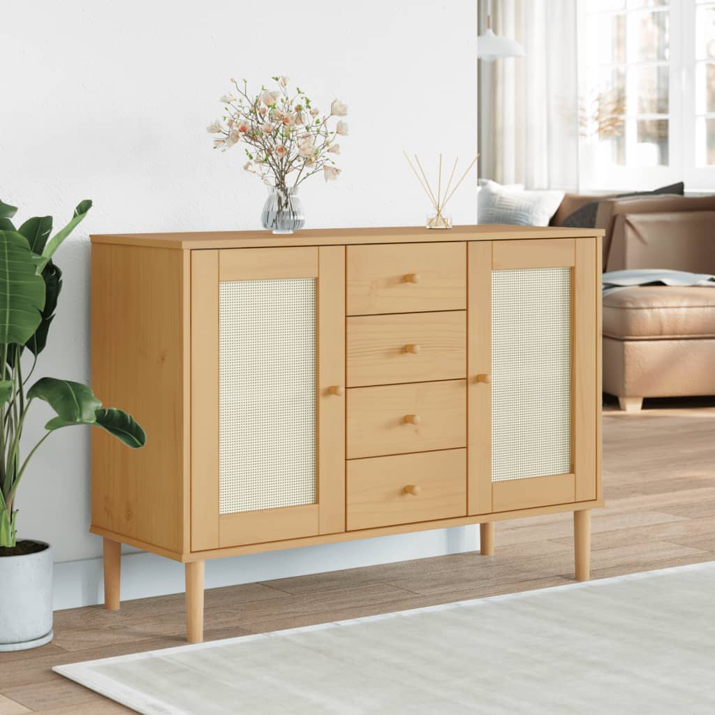 vidaXL Sideboard SENJA Rattan-Look 112x40x80 cm Pine Wood Brown