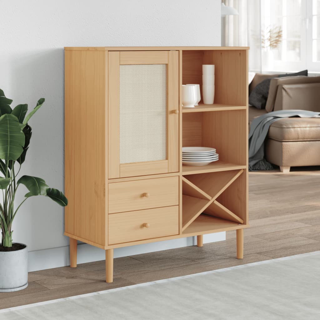 vidaXL Tall Cabinet SENJA 90x40x112 cm Rattan Look Pine Wood Brown