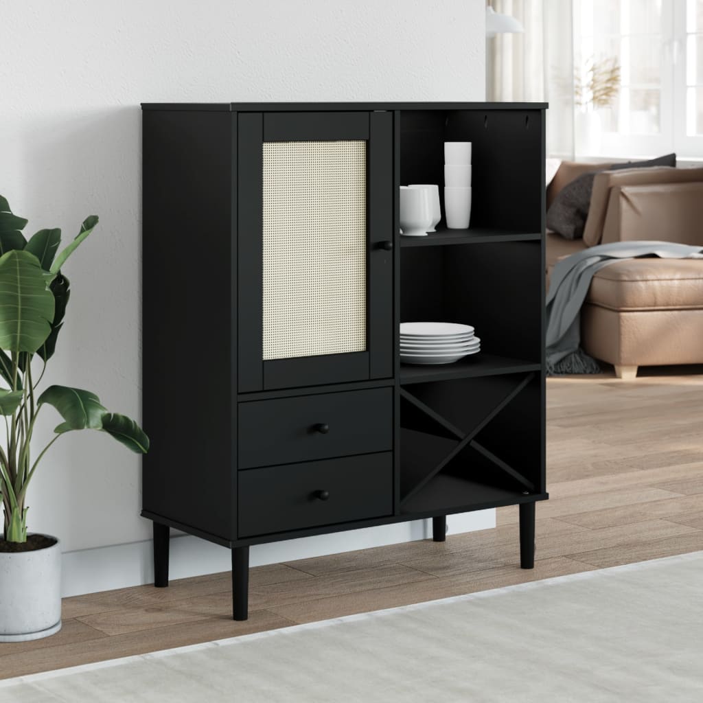 vidaXL Tall Cabinet SENJA 90x40x112 cm Rattan Look Pine Wood Brown
