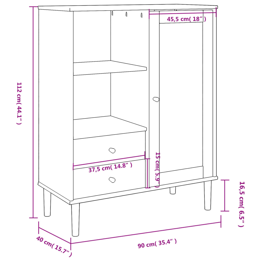 vidaXL Tall cabinet SENJA rattan-look 90x40x112 cm pine wood brown