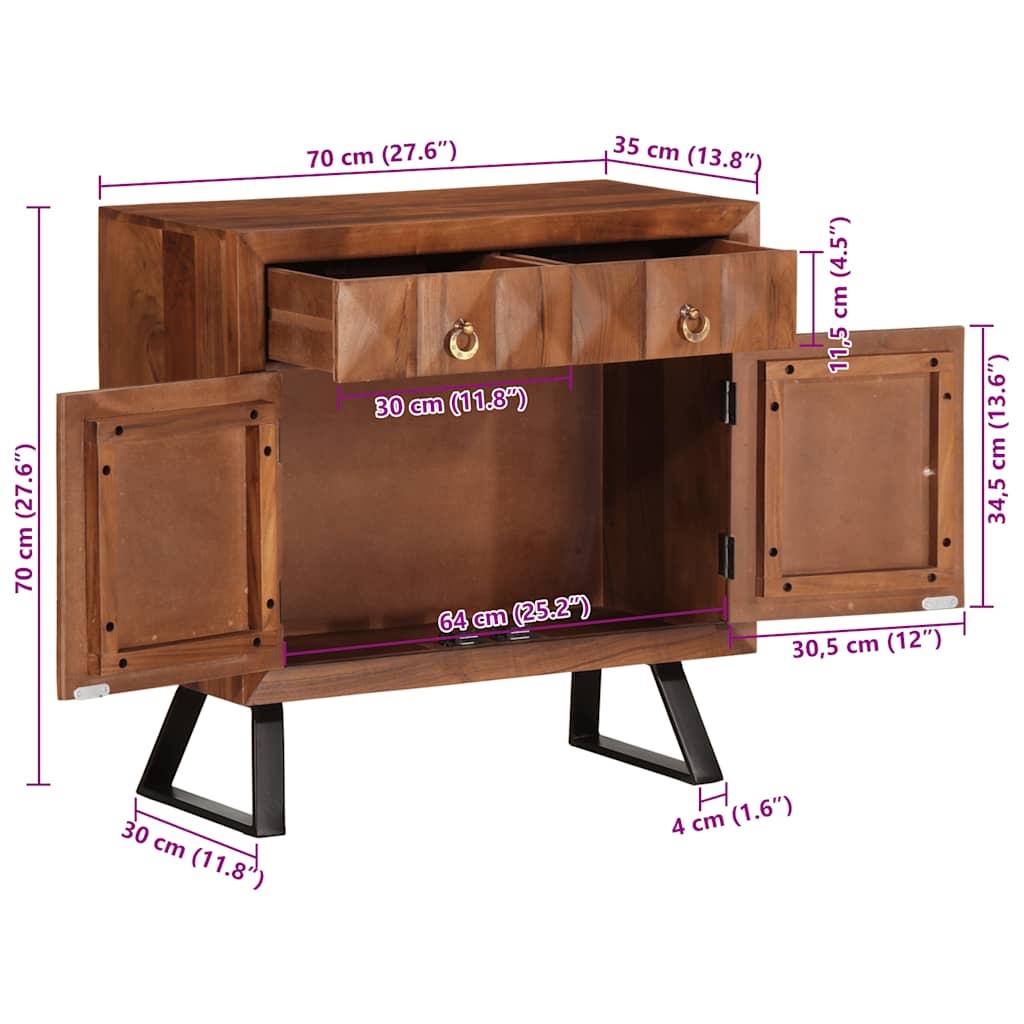 vidaXL Ladekast 70x35x70 cm massief acaciahout honingbruin