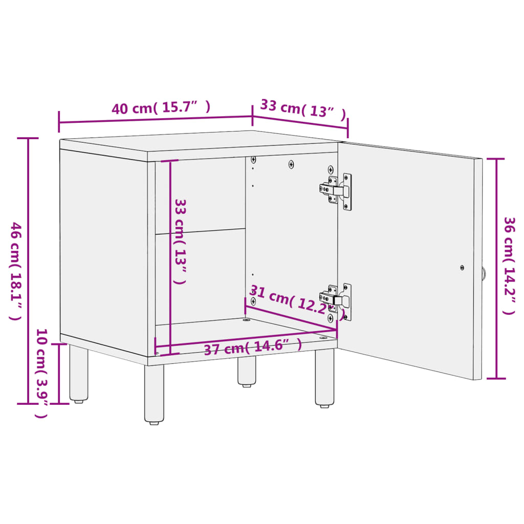 vidaXL Nightstand 40x33x46 cm Solid Mango Wood