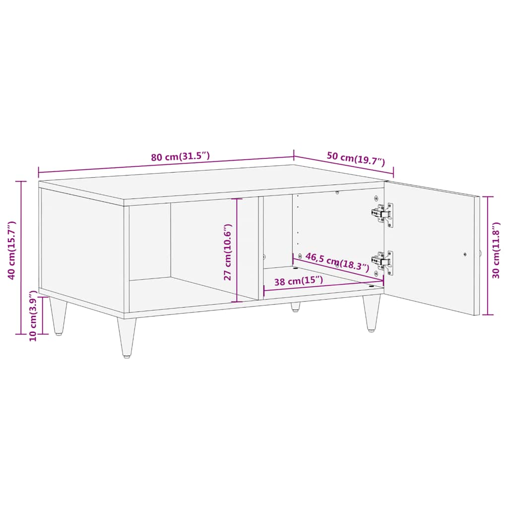 vidaXL Salontafel 80x50x40 cm massief mangohout