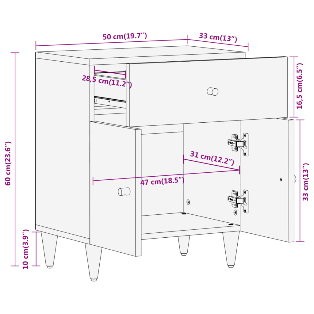 vidaXL Nightstand 50x33x60 cm solid mango wood