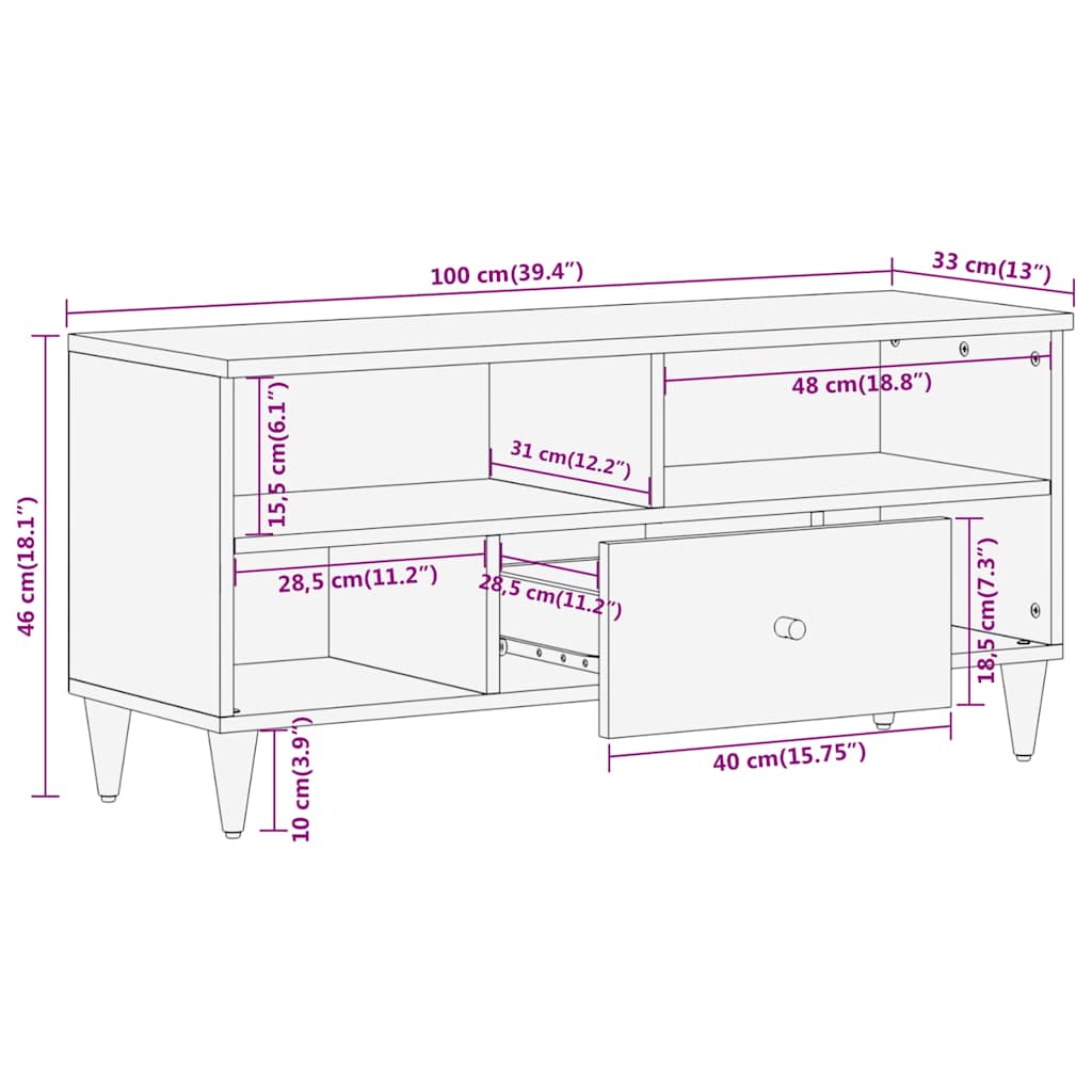 vidaXL TV cabinet 100x33x46 cm solid mango wood
