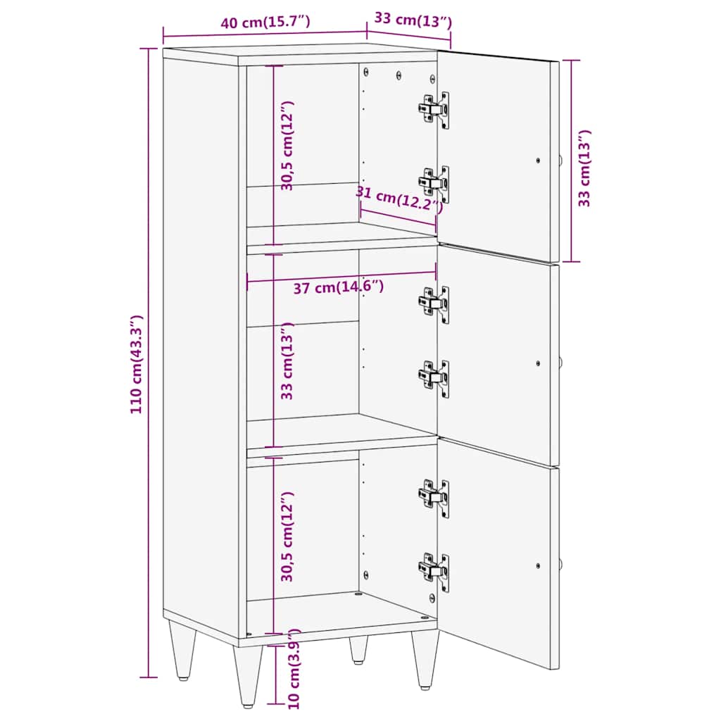 vidaXL Tall cabinet 40x33x110 cm solid mango wood