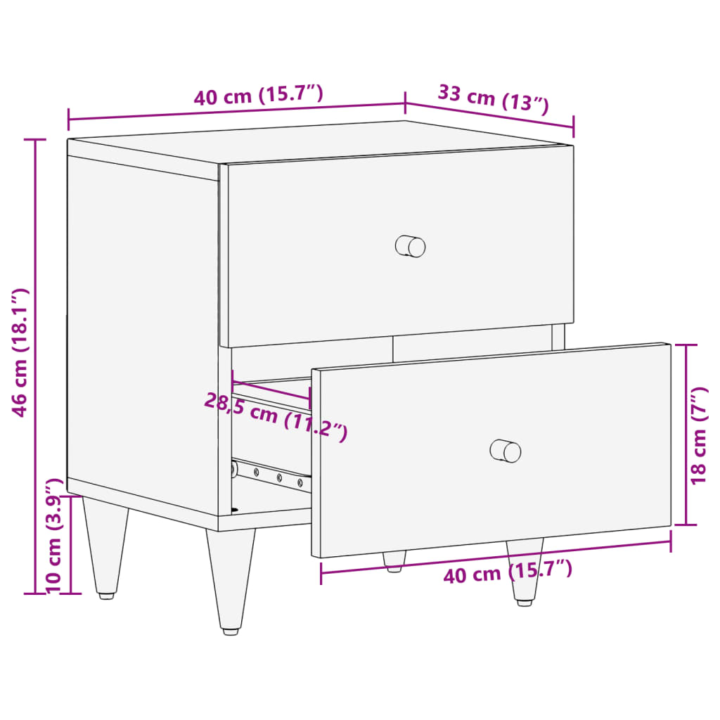 vidaXL Nachtkastjes 2 st 40x33x46 cm massief mangohout