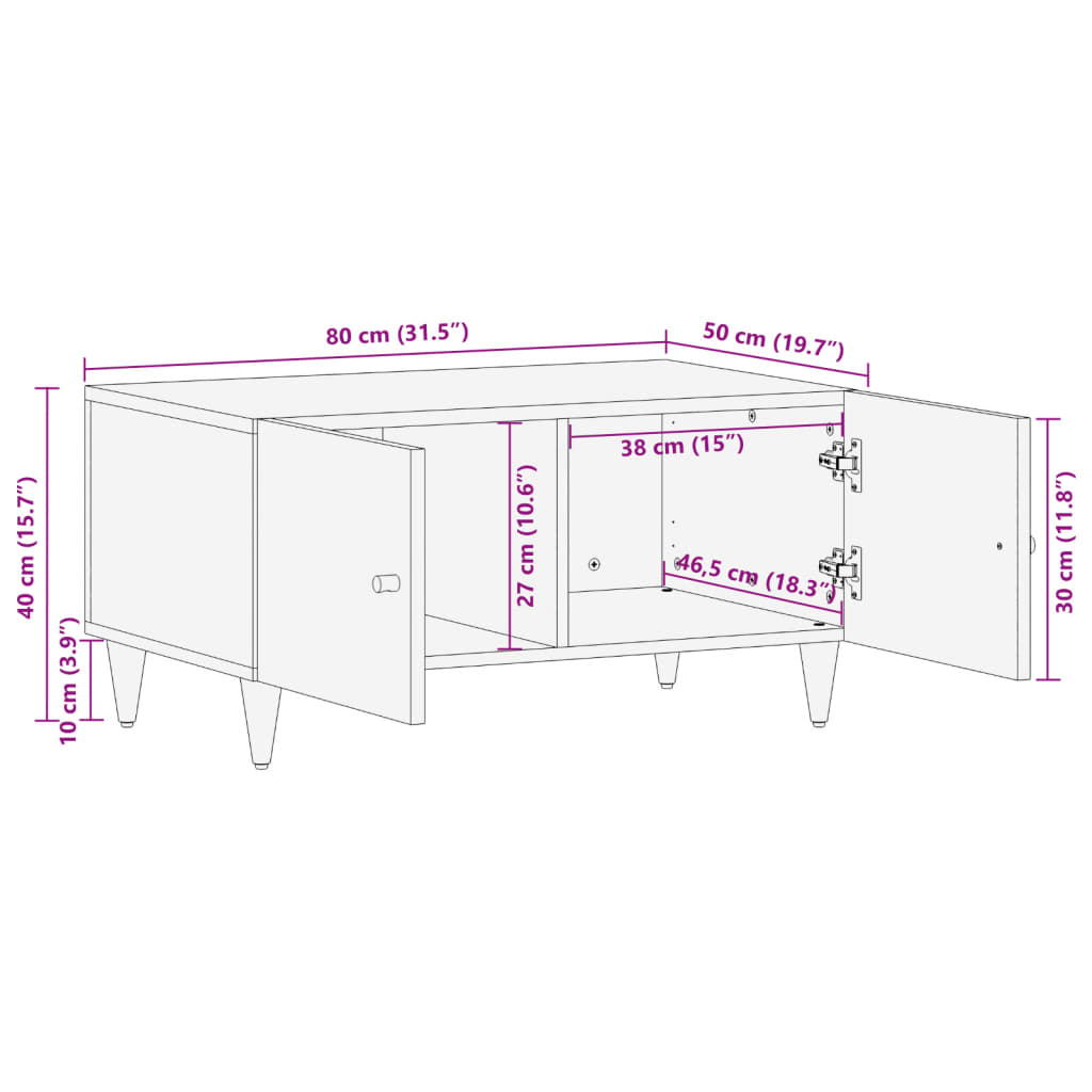 vidaXL Salontafel 80x50x40 cm massief mangohout