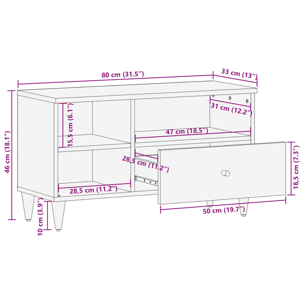vidaXL Tv-meubel 80x33x46 cm massief mangohout