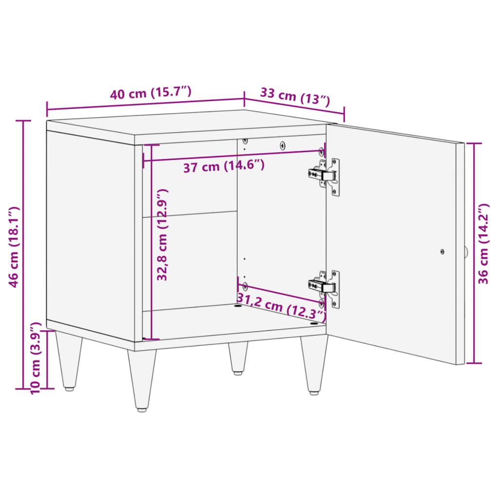 vidaXL Nightstands 2 pcs 40x33x46 cm solid mango wood