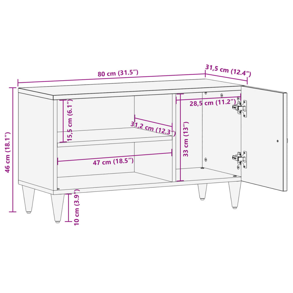 vidaXL Tv-meubel 80x31x46 cm massief mangohout