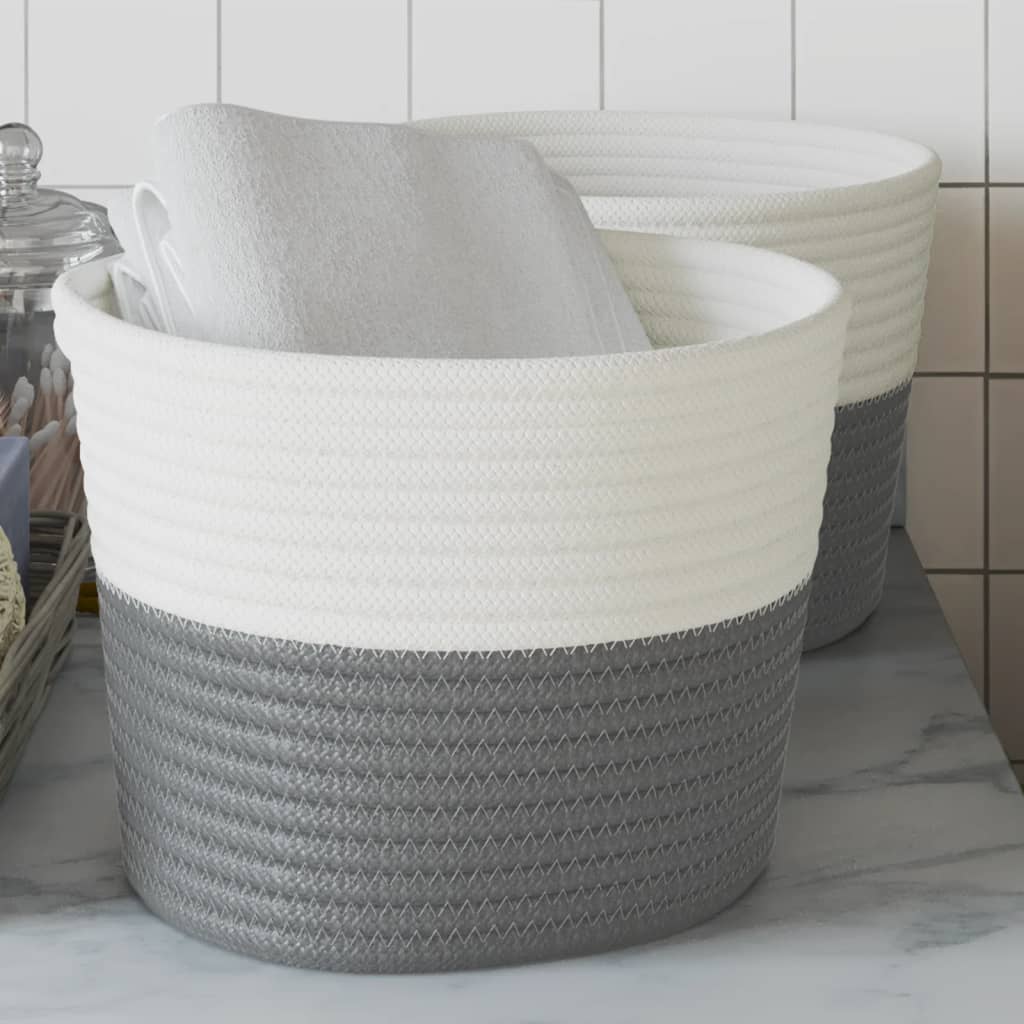 vidaXL Opbergmanden 2 st Ø 24x18 cm katoen grijs en wit