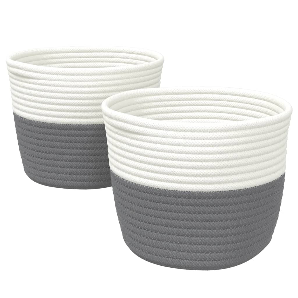 vidaXL Opbergmanden 2 st Ø 24x18 cm katoen grijs en wit