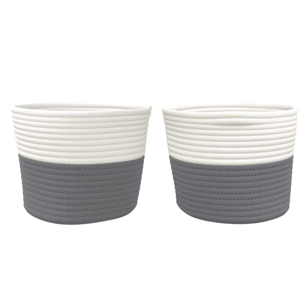 vidaXL Opbergmanden 2 st Ø 24x18 cm katoen grijs en wit