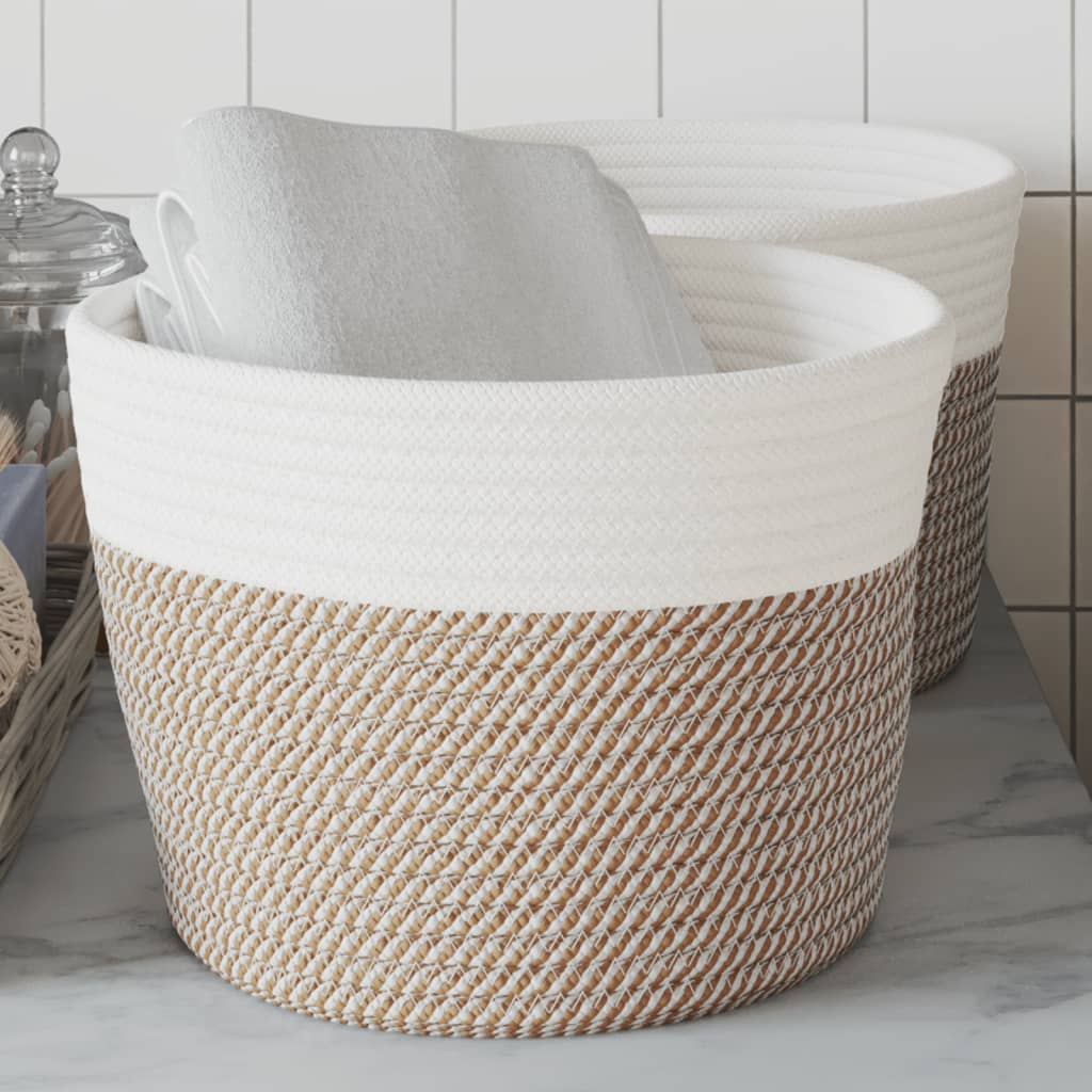 vidaXL Opbergmanden 2 st Ø 24x18 cm katoen grijs en wit