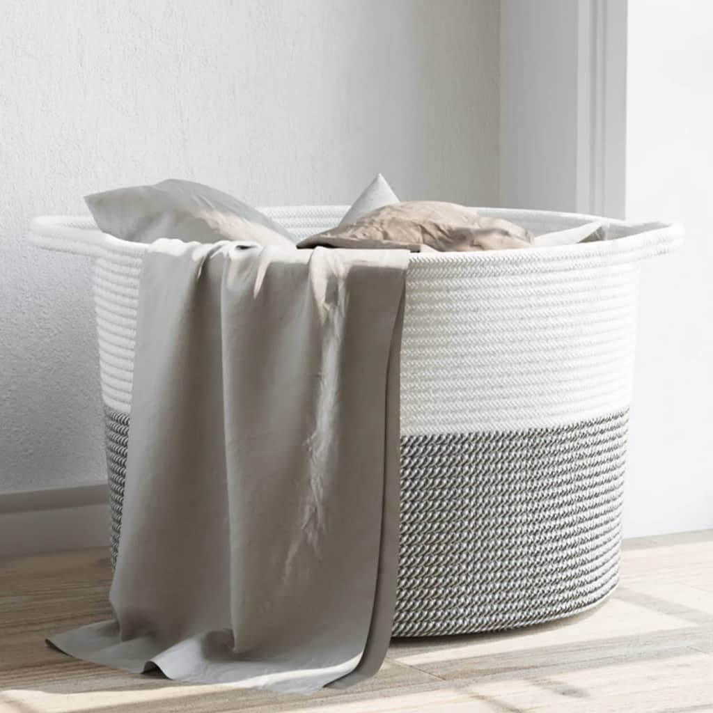 vidaXL Wasmand Ø 55x36 cm katoen grijs en wit